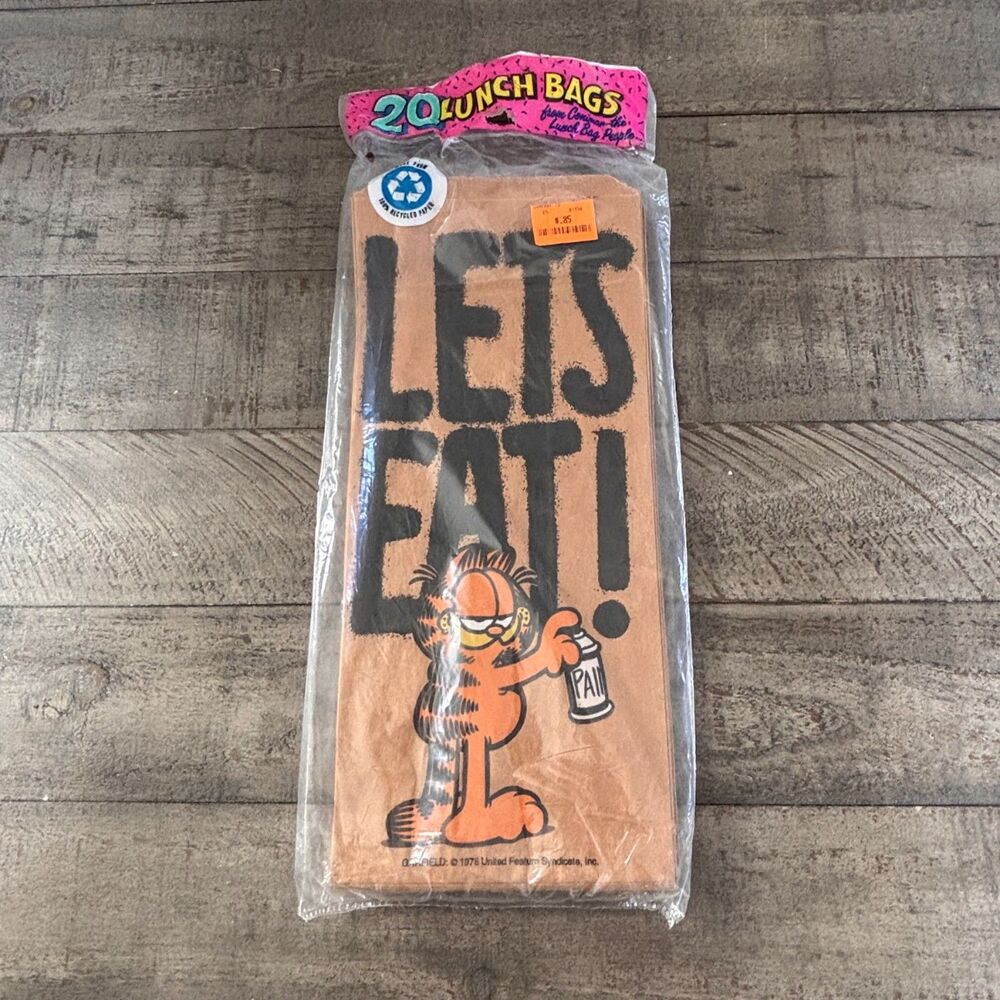 Vintage Garfield Lunch Bags – Brown Paper – "Let's Eat" – 20 Count – New Sealed